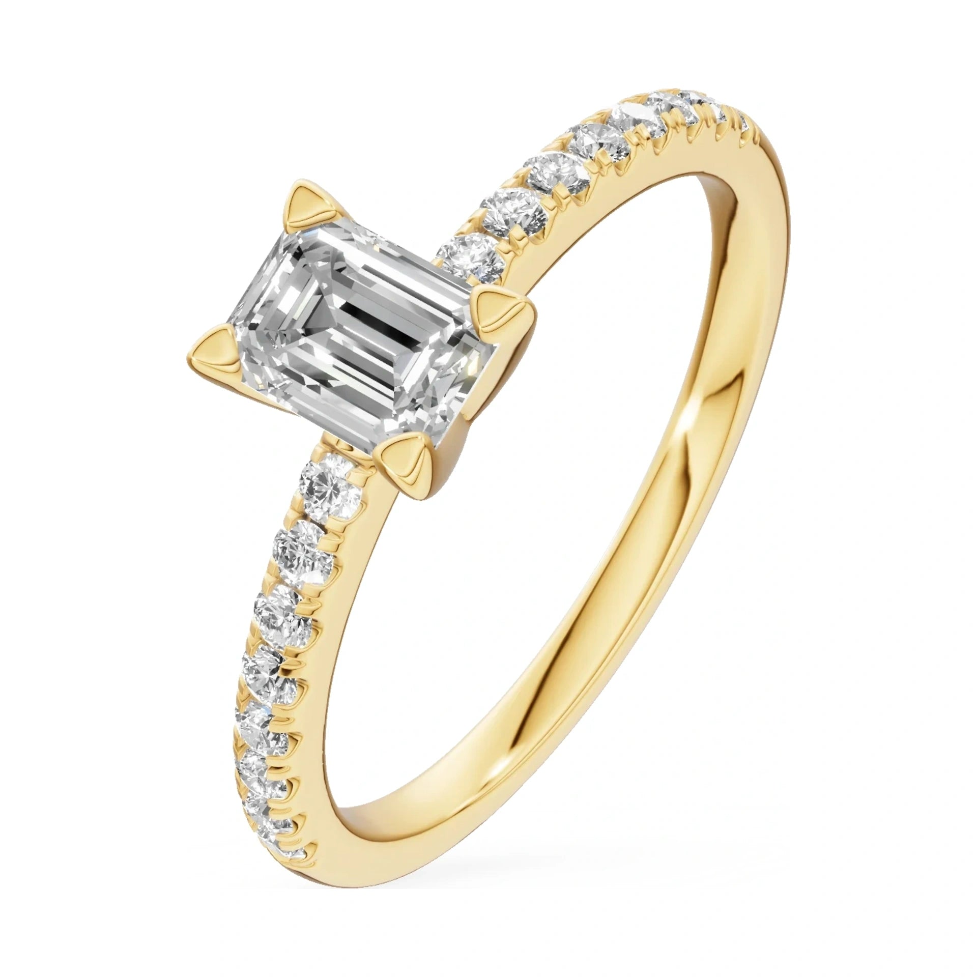 0.50 ct emerald-cut natural diamond GREMARI Seven Solis engagement ring in 14K yellow gold