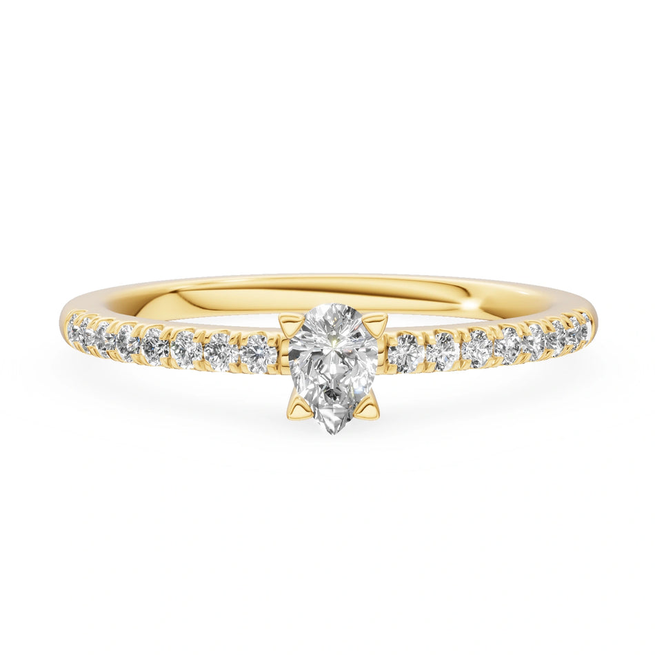 Gremari Seven Solis zásnubní prsten ze žlutého zlata s 0,15 ct lab-grown diamantem – Pear