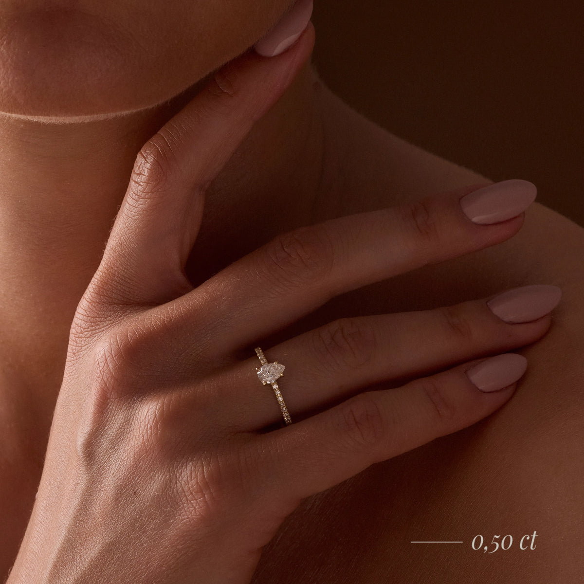 Gremari Seven Solis zásnubní prsten z růžového zlata s 0,15 ct přírodním diamantem – Pear