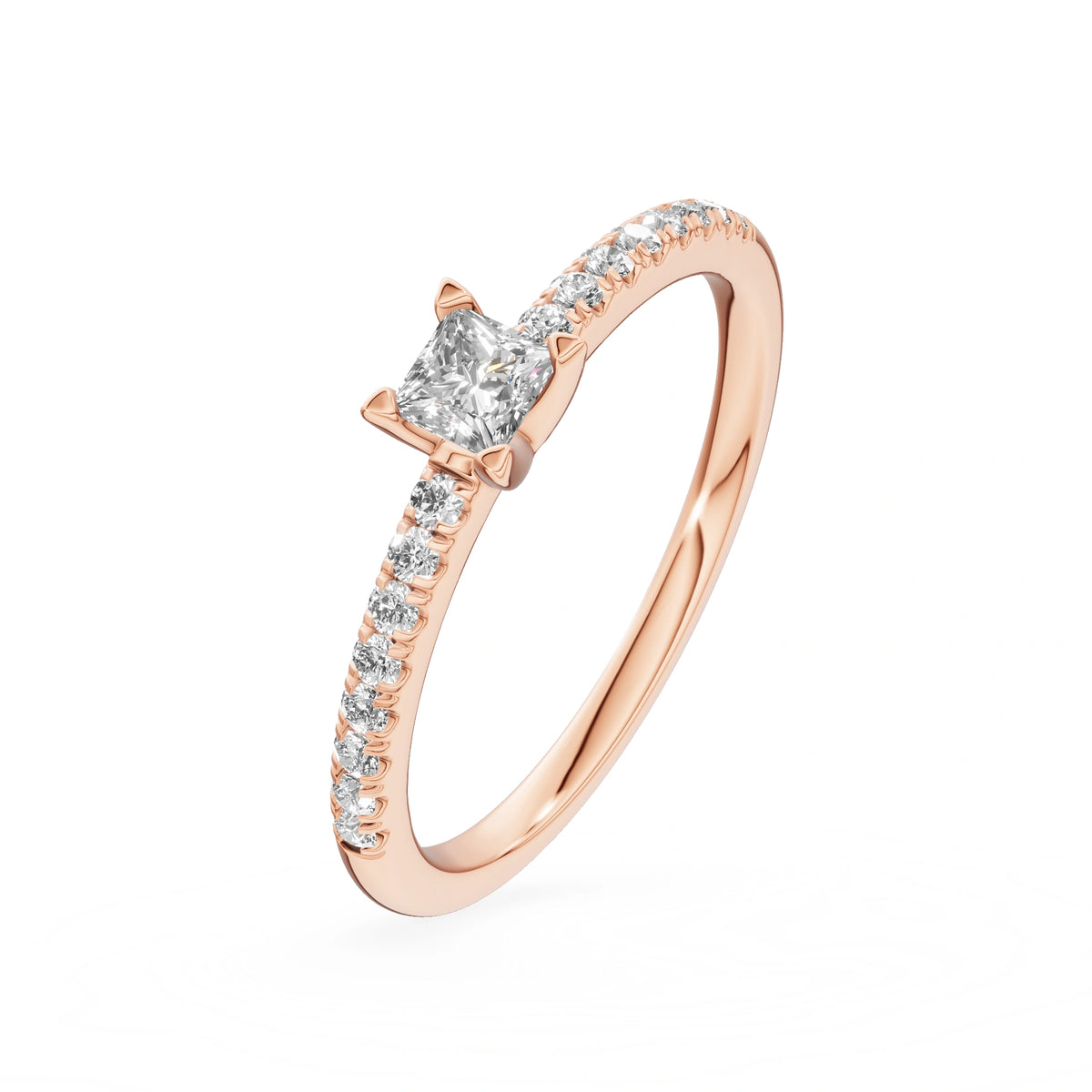 Gremari Seven Solis zásnubní prsten z růžového zlata s 0,15 ct lab-grown diamantem – Princess