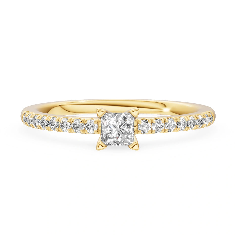 Gremari Seven Solis zásnubní prsten ze žlutého zlata s 0,15 ct lab-grown diamantem – Princess