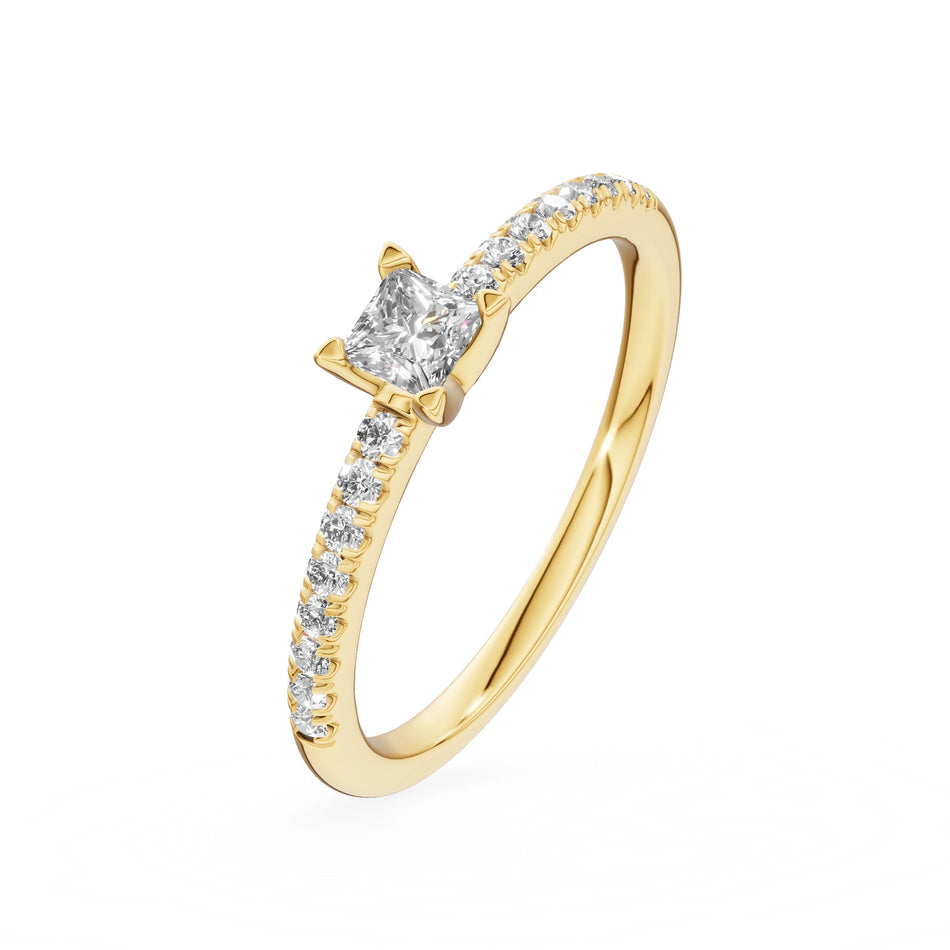 Gremari Seven Solis zásnubní prsten ze žlutého zlata s 0,15 ct lab-grown diamantem – Princess