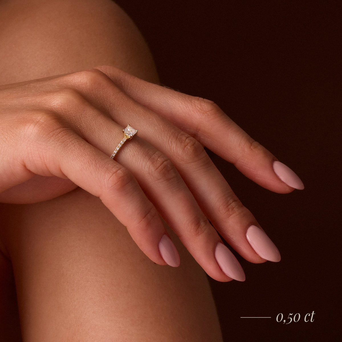 Gremari Seven Solis zásnubní prsten z růžového zlata s 0,15 ct lab-grown diamantem – Princess