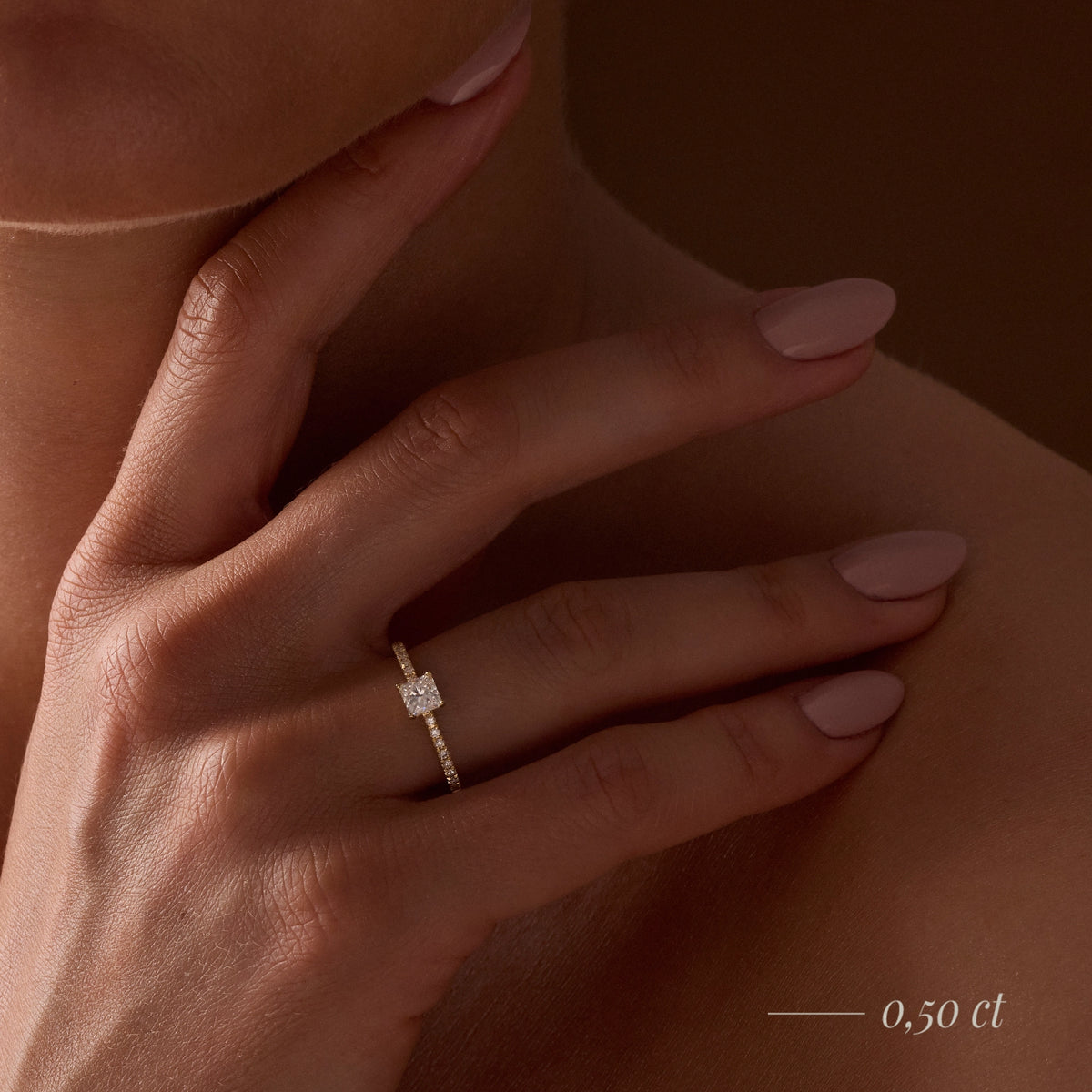Gremari Seven Solis zásnubní prsten z růžového zlata s 0,15 ct lab-grown diamantem – Princess