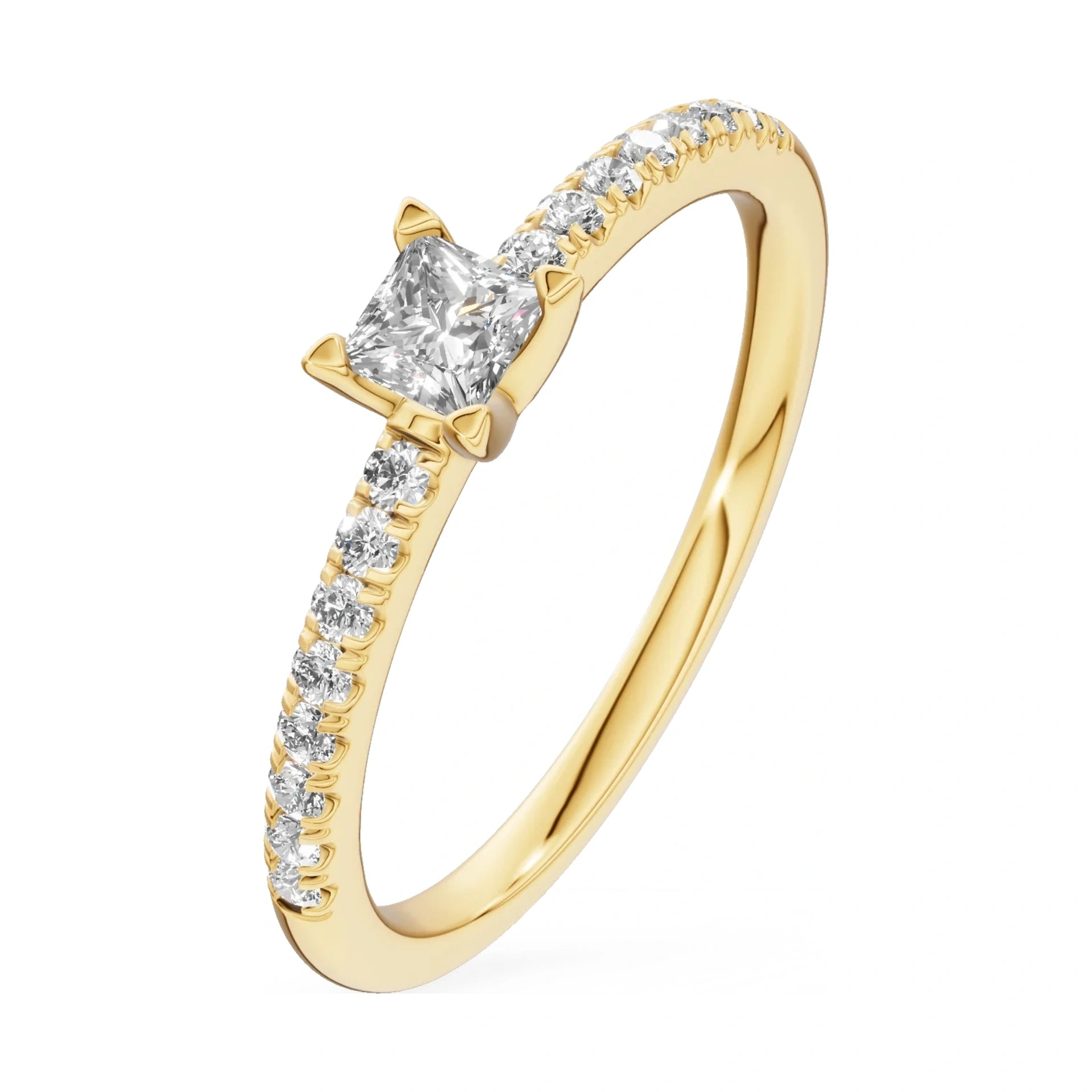 0.15 ct princess-cut lab-grown diamond GREMARI Seven Solis engagement ring in 14K yellow gold