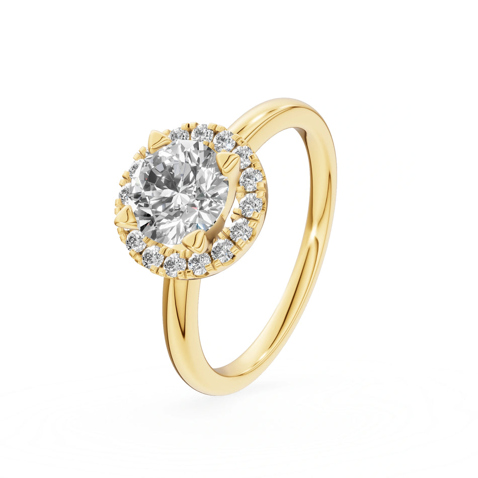 Gremari Seven Aura zásnubní prsten ze žlutého zlata s 1,00 ct lab-grown diamantem – Round/Brilliant