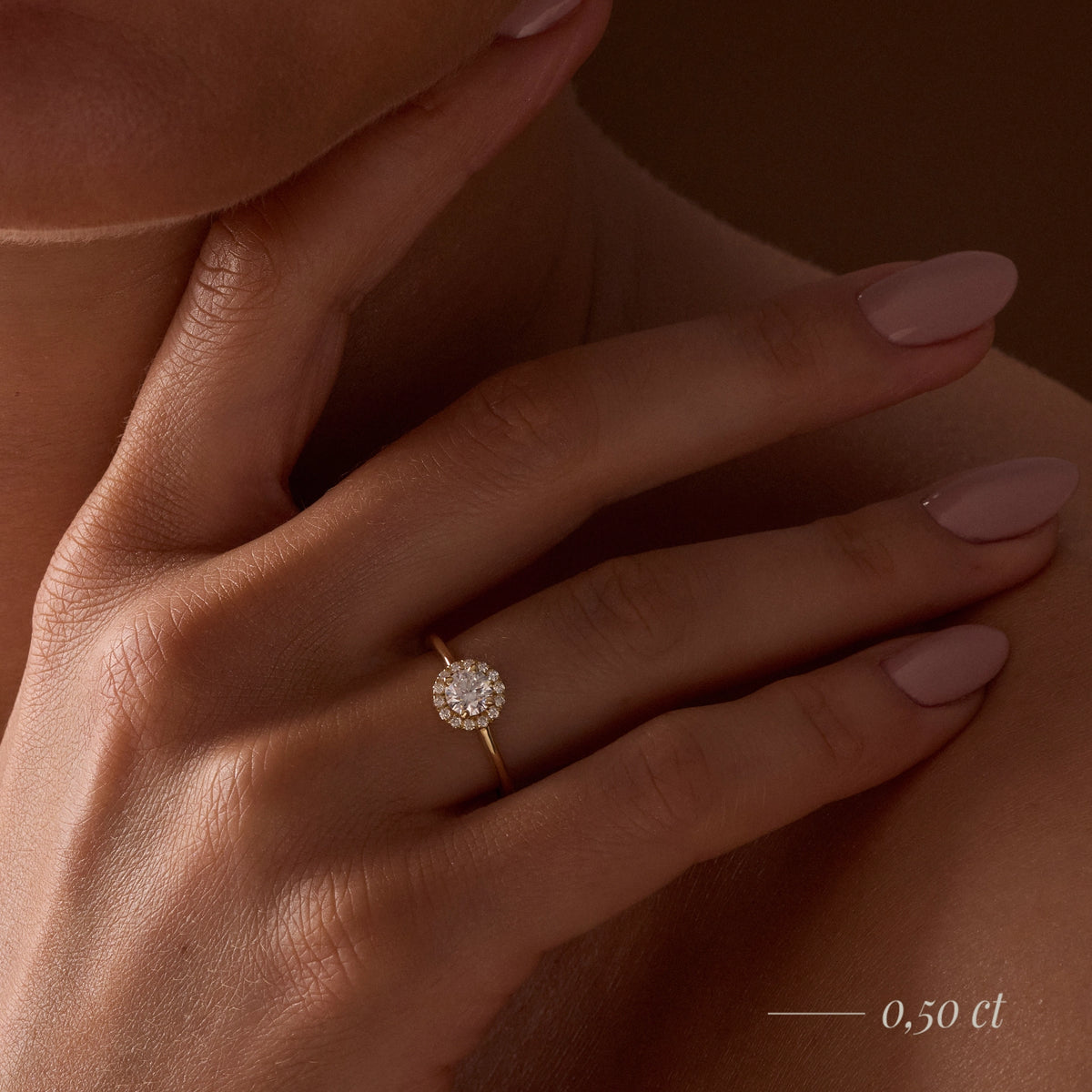 Gremari Seven Aura zásnubní prsten z růžového zlata s 0,50 ct lab-grown diamantem – Round/Brilliant