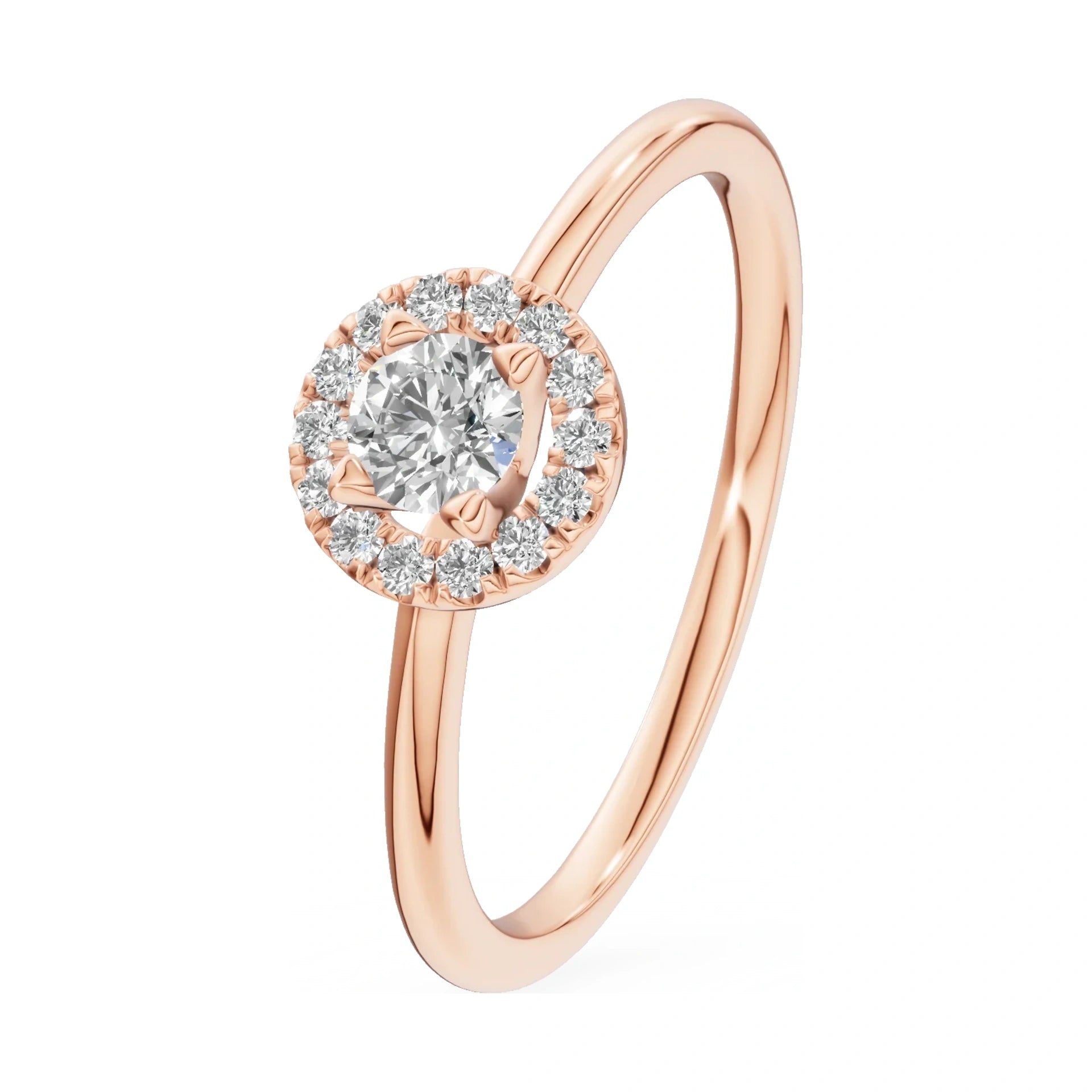 0.15 ct round-cut natural diamond GREMARI Seven Aura engagement ring in 14K rose gold