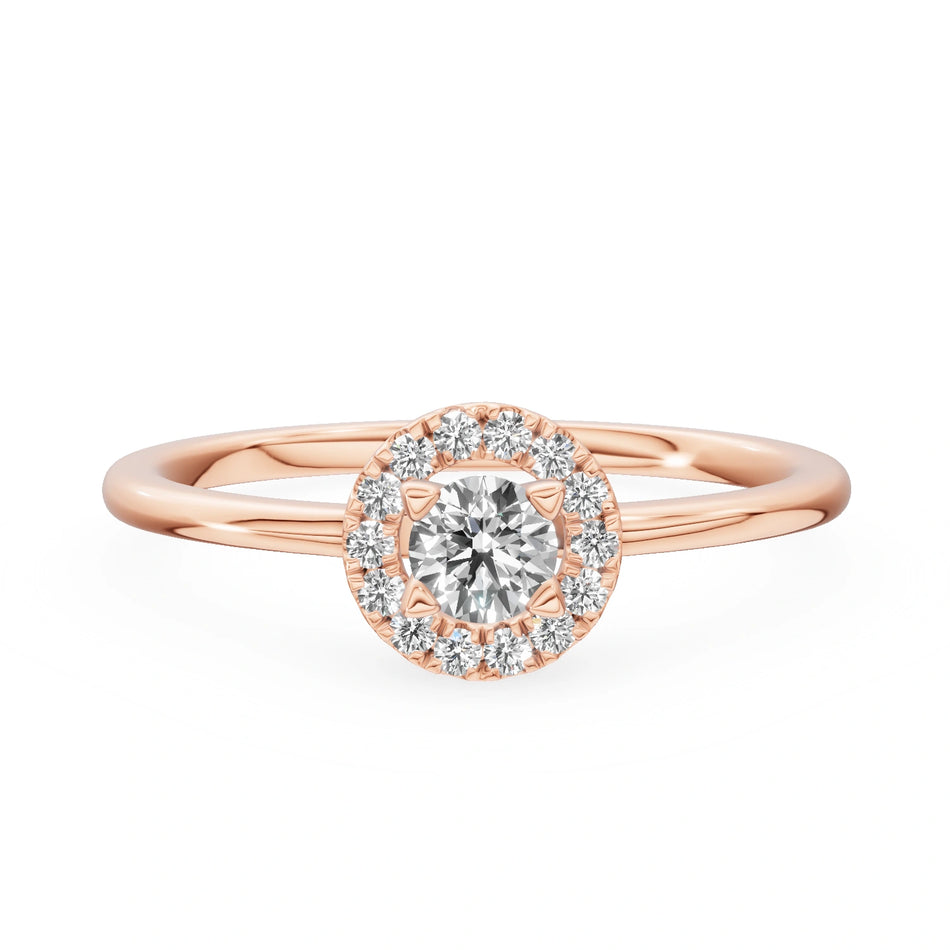 Gremari Seven Aura zásnubní prsten z růžového zlata s 0,15 ct přírodním diamantem – Round/Brilliant