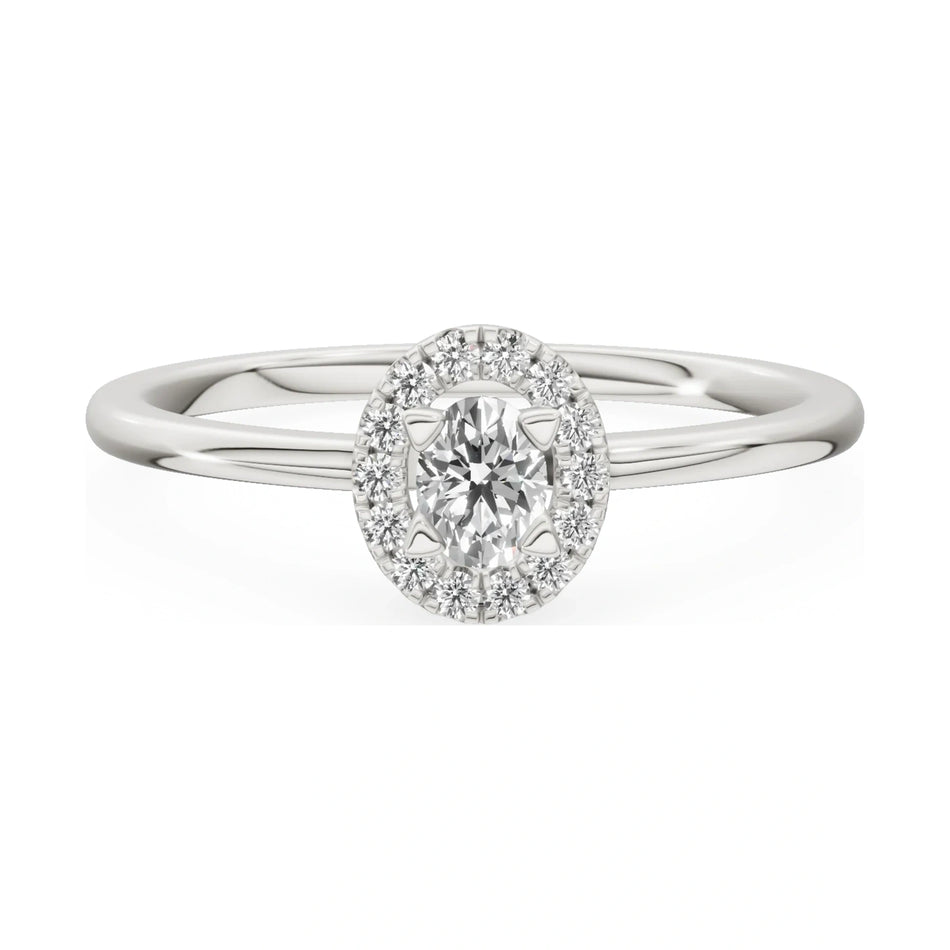 GREMARI Seven Aura 14K white gold engagement ring with 0.15 ct oval-cut natural diamond