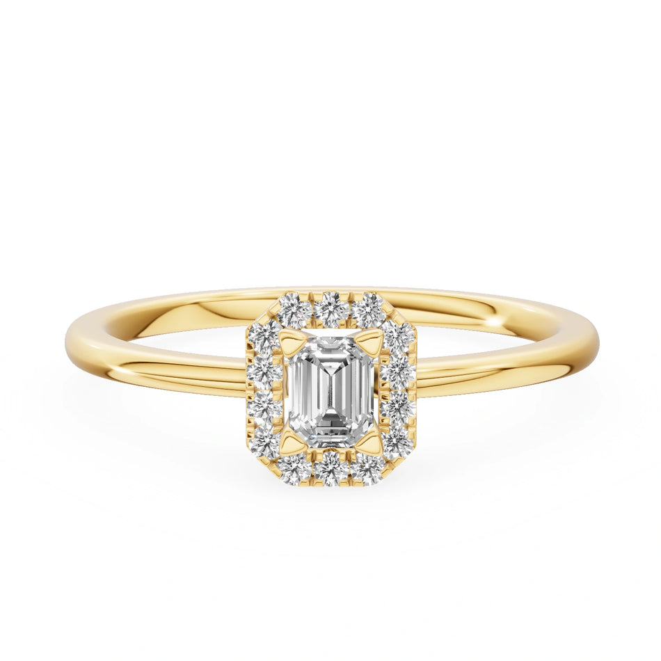 Gremari Seven Aura zásnubní prsten ze žlutého zlata s 0,15 ct lab-grown diamantem – Emerald