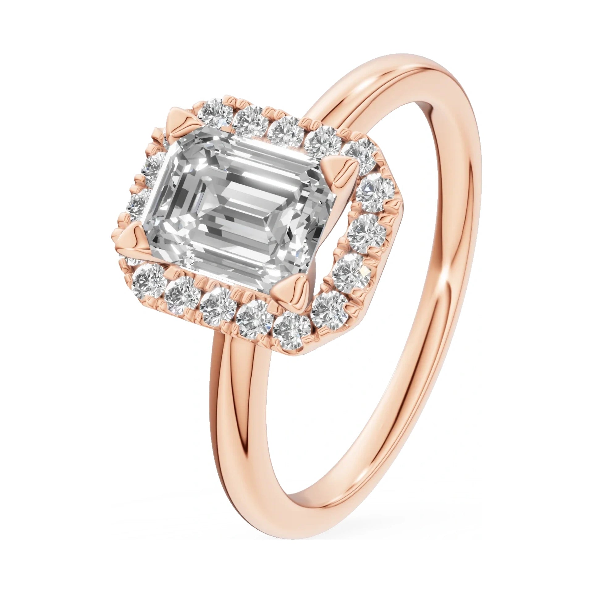 1.00 ct emerald-cut natural diamond GREMARI Seven Aura engagement ring in 14K rose gold
