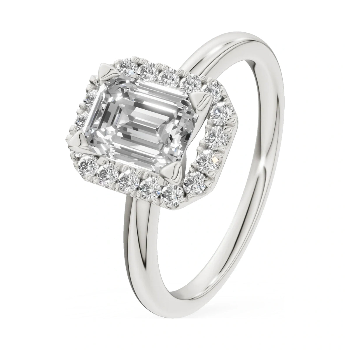 1.00 ct emerald-cut natural diamond GREMARI Seven Aura engagement ring in 14K white gold