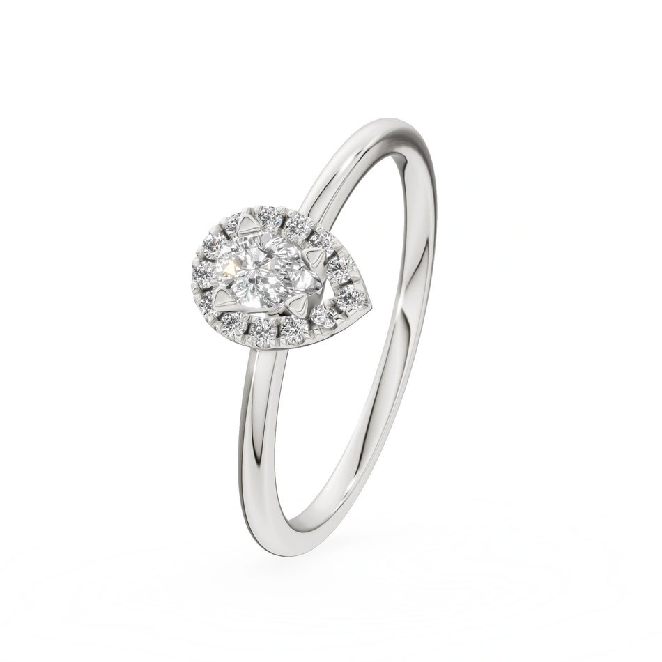 Gremari Seven Aura zásnubní prsten z bílého zlata s 0,15 ct lab-grown diamantem – Pear
