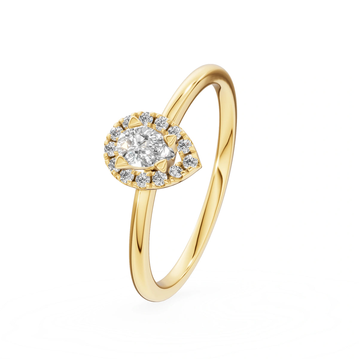 Gremari Seven Aura zásnubní prsten ze žlutého zlata s 0,15 ct lab-grown diamantem – Pear