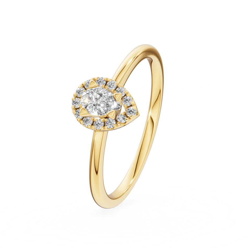 Gremari Seven Aura zásnubní prsten ze žlutého zlata s 0,15 ct lab-grown diamantem – Pear