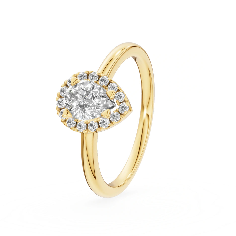Gremari Seven Aura zásnubní prsten ze žlutého zlata s 0,50 ct lab-grown diamantem – Pear