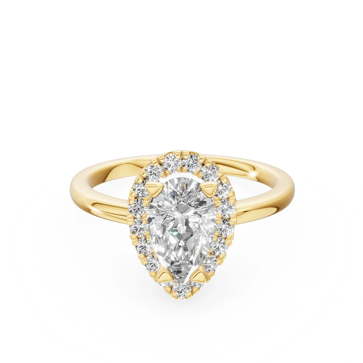 Gremari Seven Aura zásnubní prsten ze žlutého zlata s 1,00 ct lab-grown diamantem – Pear