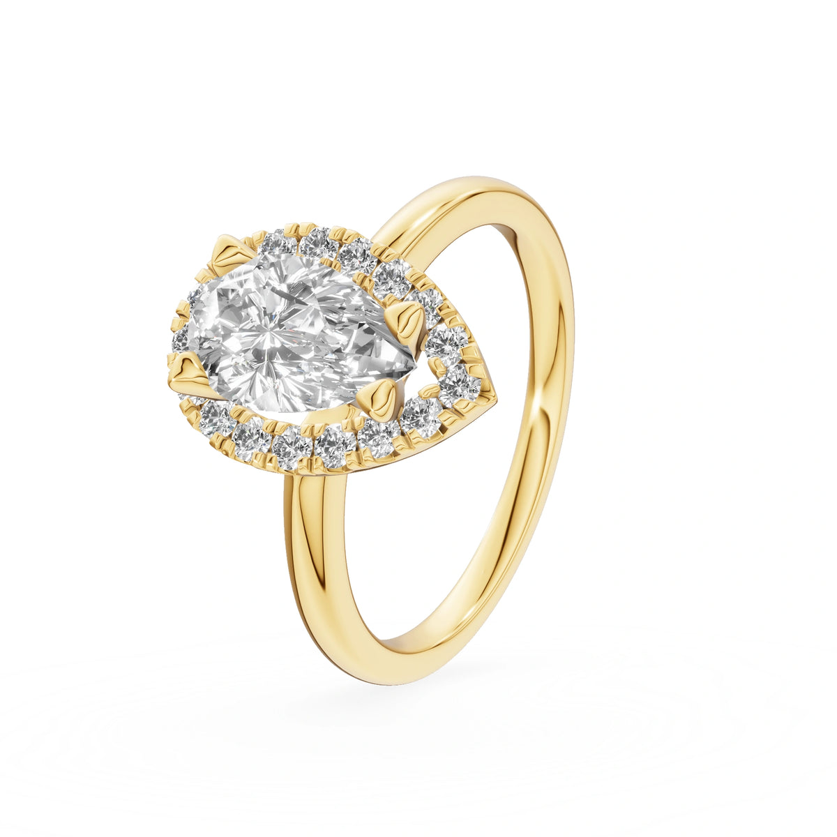 Gremari Seven Aura zásnubní prsten ze žlutého zlata s 1,00 ct lab-grown diamantem – Pear