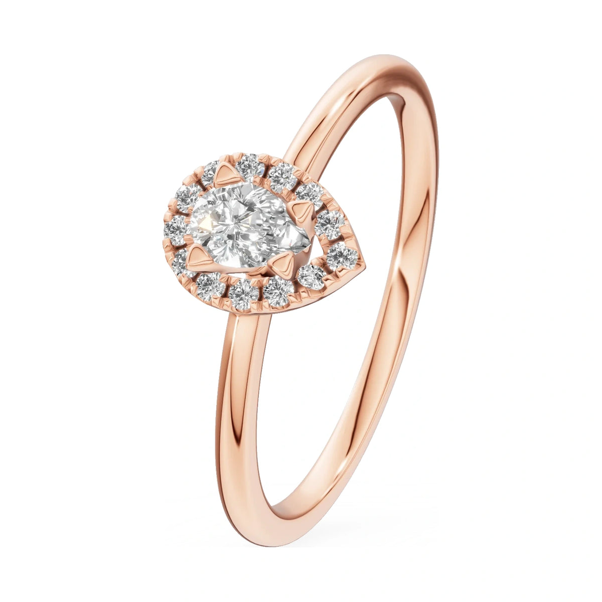 0.15 ct pear-cut natural diamond GREMARI Seven Aura engagement ring in 14K rose gold