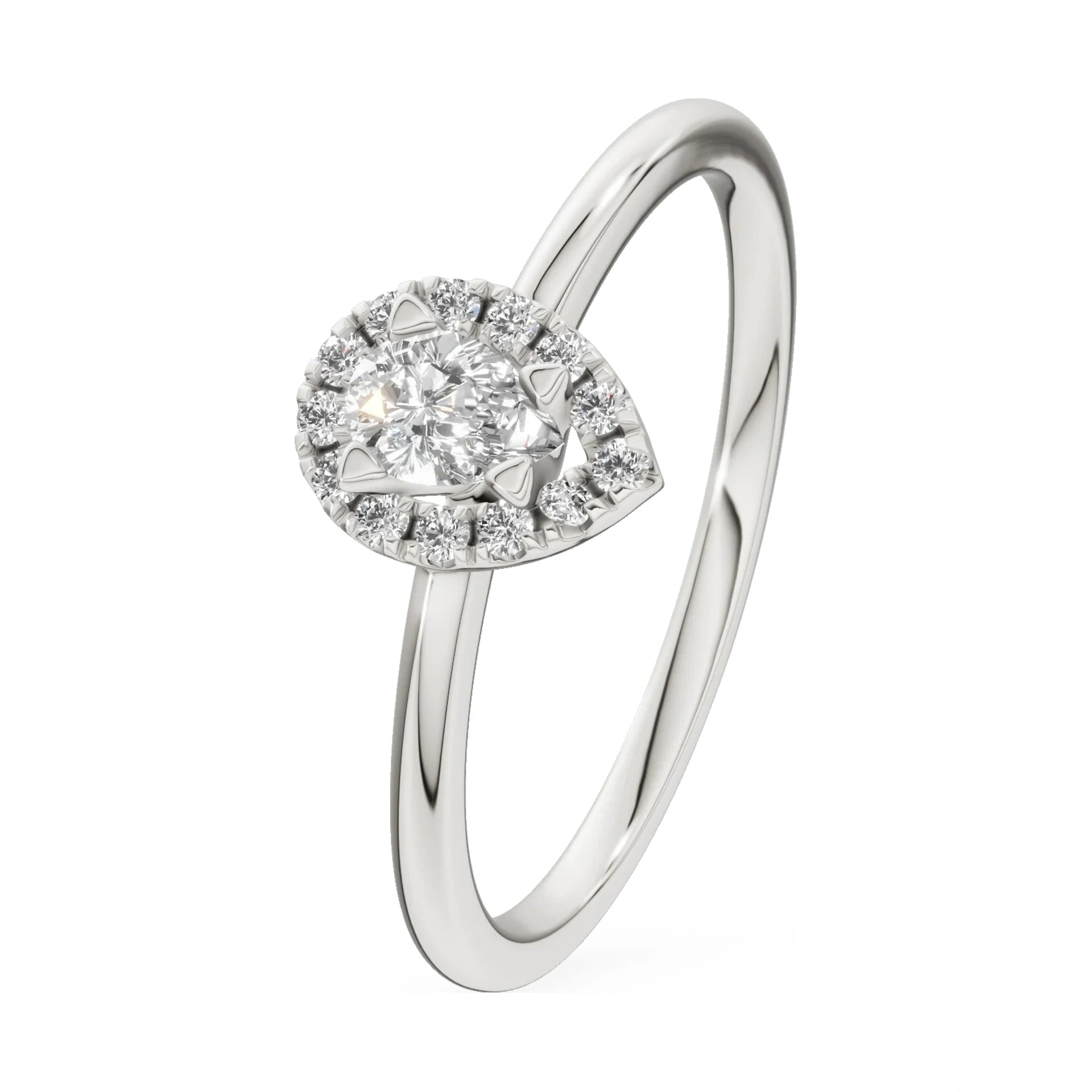 0.15 ct pear-cut natural diamond GREMARI Seven Aura engagement ring in 14K white gold