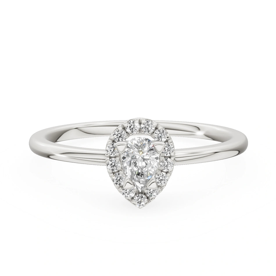 Gremari Seven Aura zásnubní prsten z bílého zlata s 0,15 ct přírodním diamantem – Pear