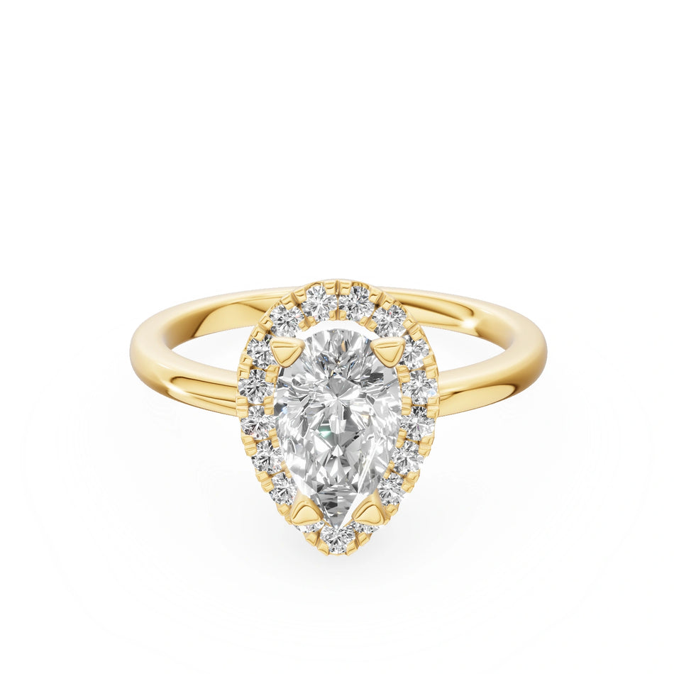 Gremari Seven Aura zásnubní prsten ze žlutého zlata s 1,00 ct přírodním diamantem – Pear