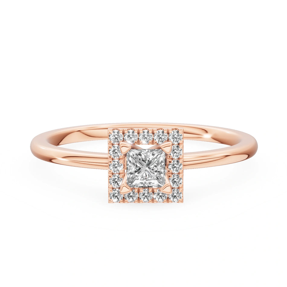 Gremari Seven Aura zásnubní prsten z růžového zlata s 0,15 ct lab-grown diamantem – Princess