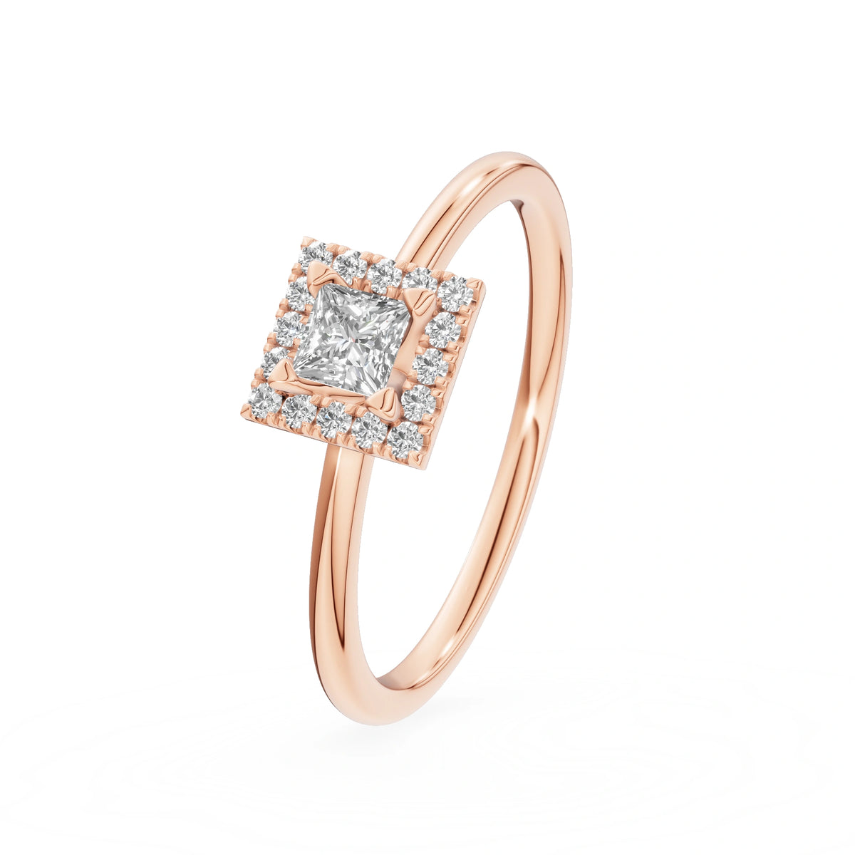 Gremari Seven Aura zásnubní prsten z růžového zlata s 0,15 ct lab-grown diamantem – Princess