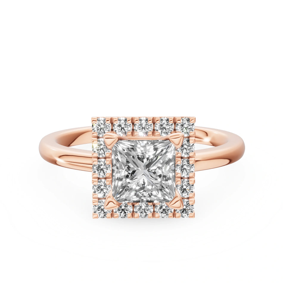 Gremari Seven Aura zásnubní prsten z růžového zlata s 1,00 ct lab-grown diamantem – Princess