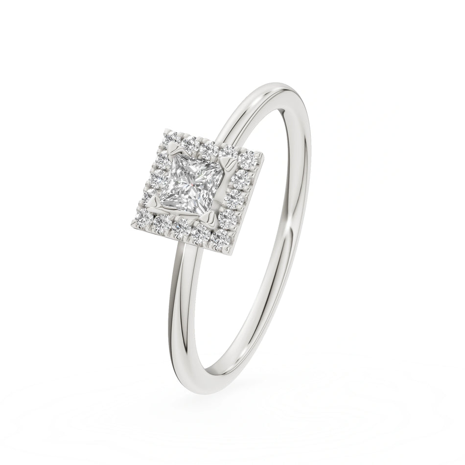 Gremari Seven Aura zásnubní prsten z bílého zlata s 0,15 ct lab-grown diamantem – Princess