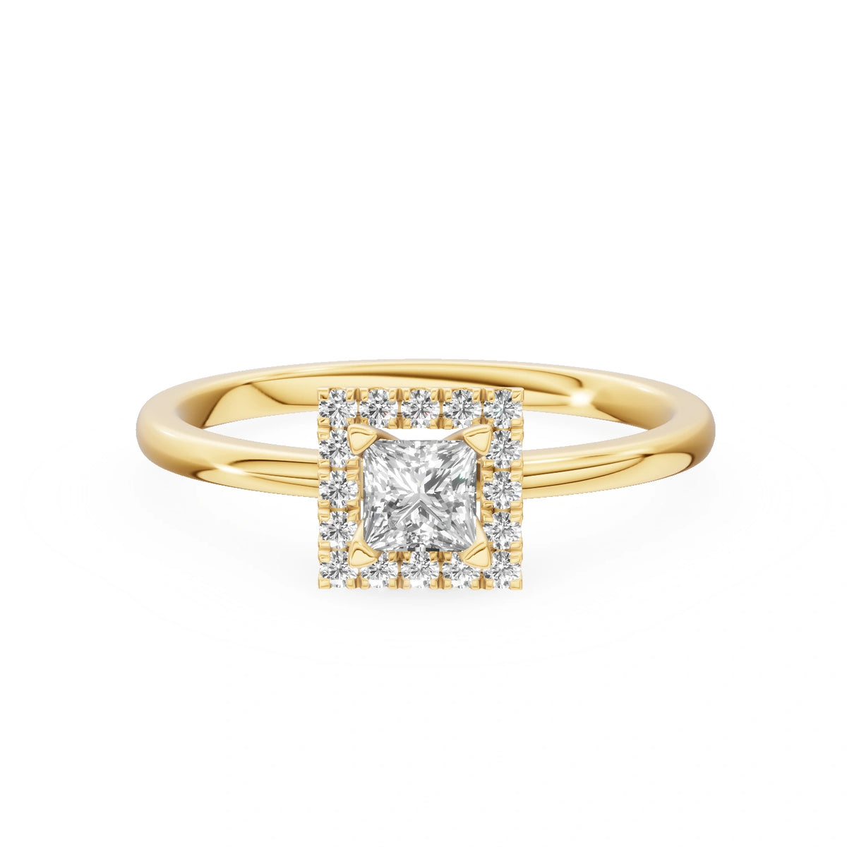 Gremari Seven Aura zásnubní prsten ze žlutého zlata s 0,30 ct lab-grown diamantem – Princess
