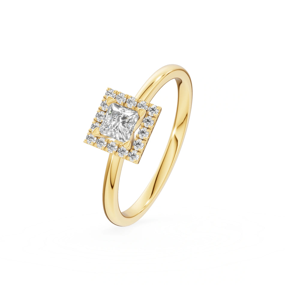 Gremari Seven Aura zásnubní prsten ze žlutého zlata s 0,30 ct lab-grown diamantem – Princess