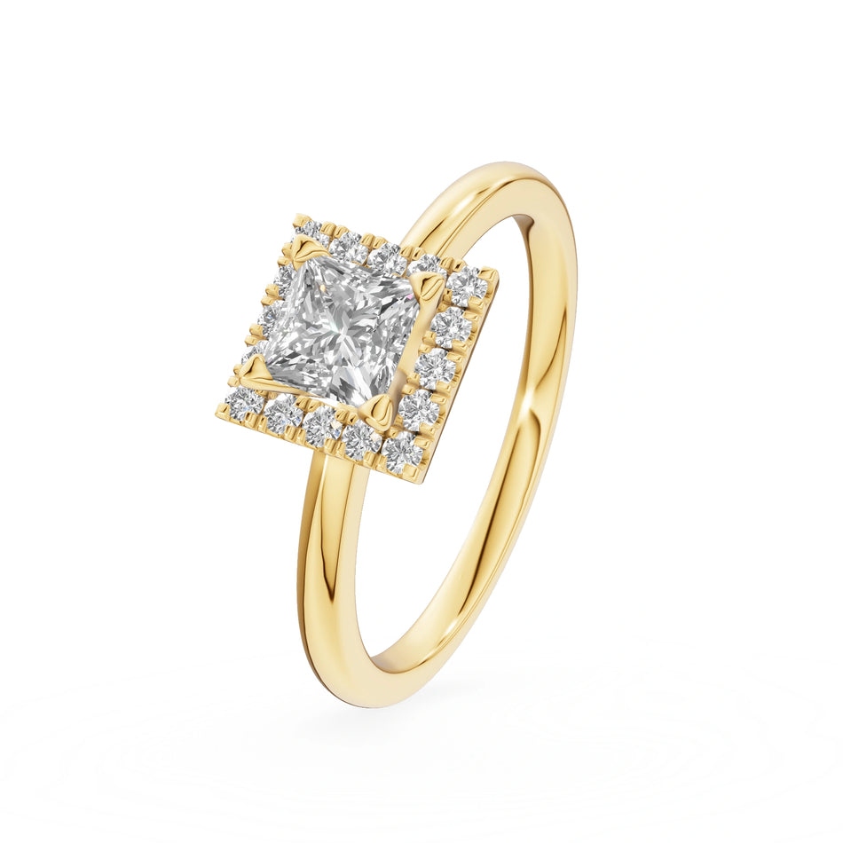Gremari Seven Aura zásnubní prsten ze žlutého zlata s 0,50 ct lab-grown diamantem – Princess