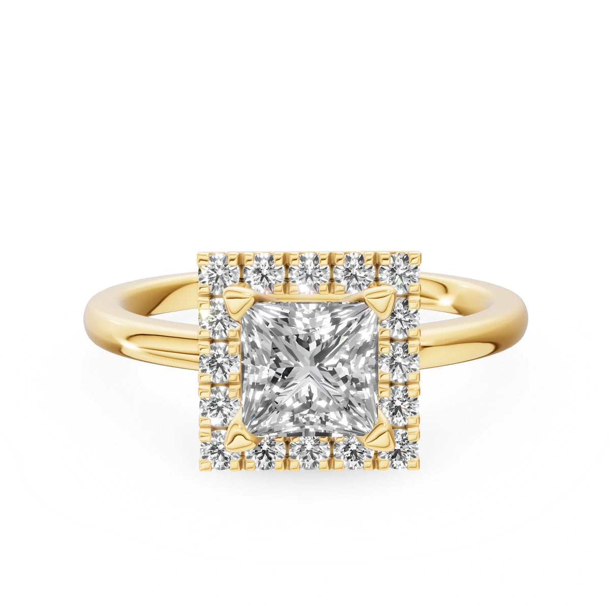 Gremari Seven Aura zásnubní prsten ze žlutého zlata s 1,00 ct lab-grown diamantem – Princess