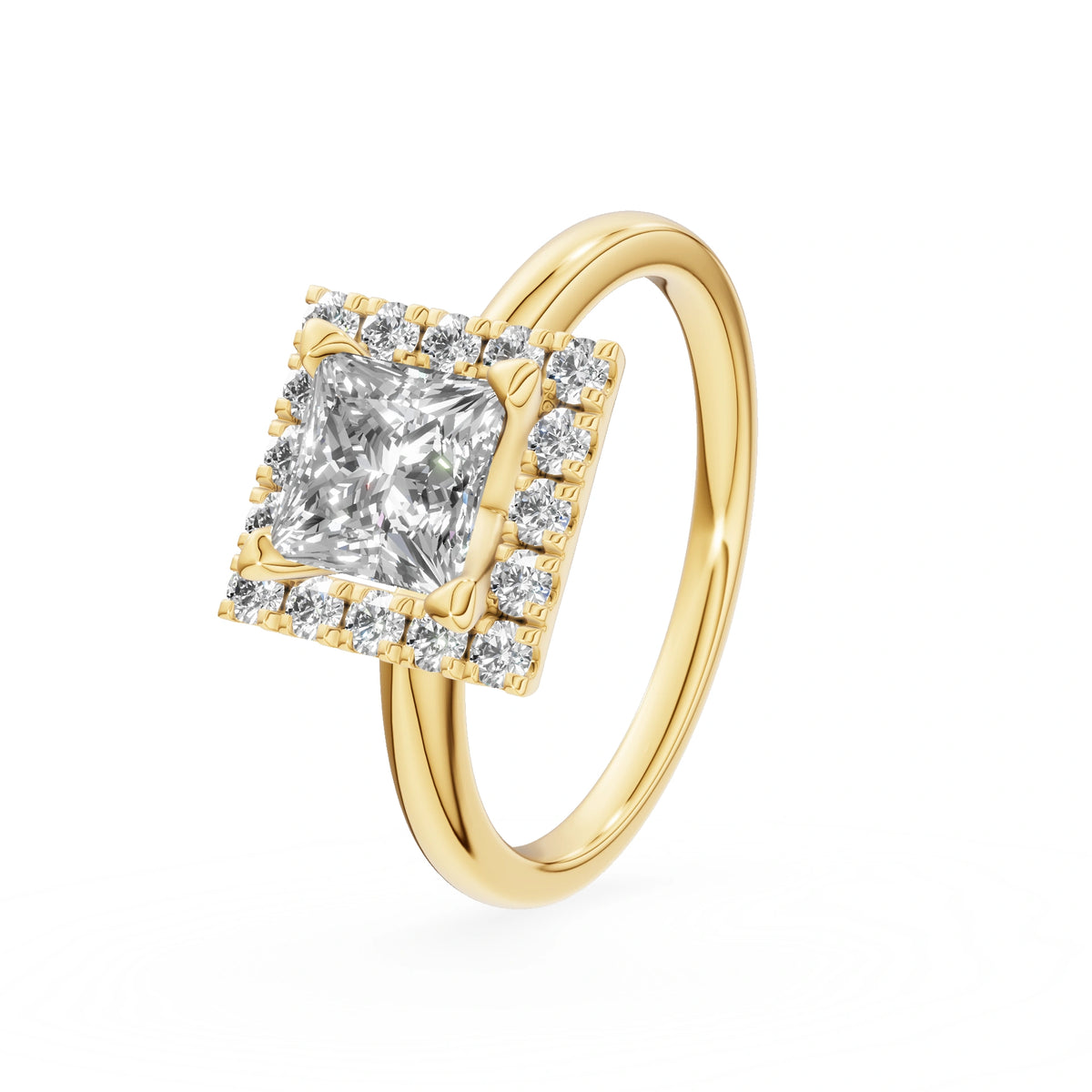 Gremari Seven Aura zásnubní prsten ze žlutého zlata s 1,00 ct lab-grown diamantem – Princess