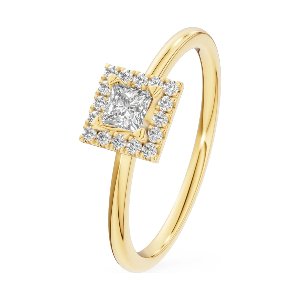 0.15 ct princess-cut natural diamond GREMARI Seven Aura engagement ring in 14K yellow gold