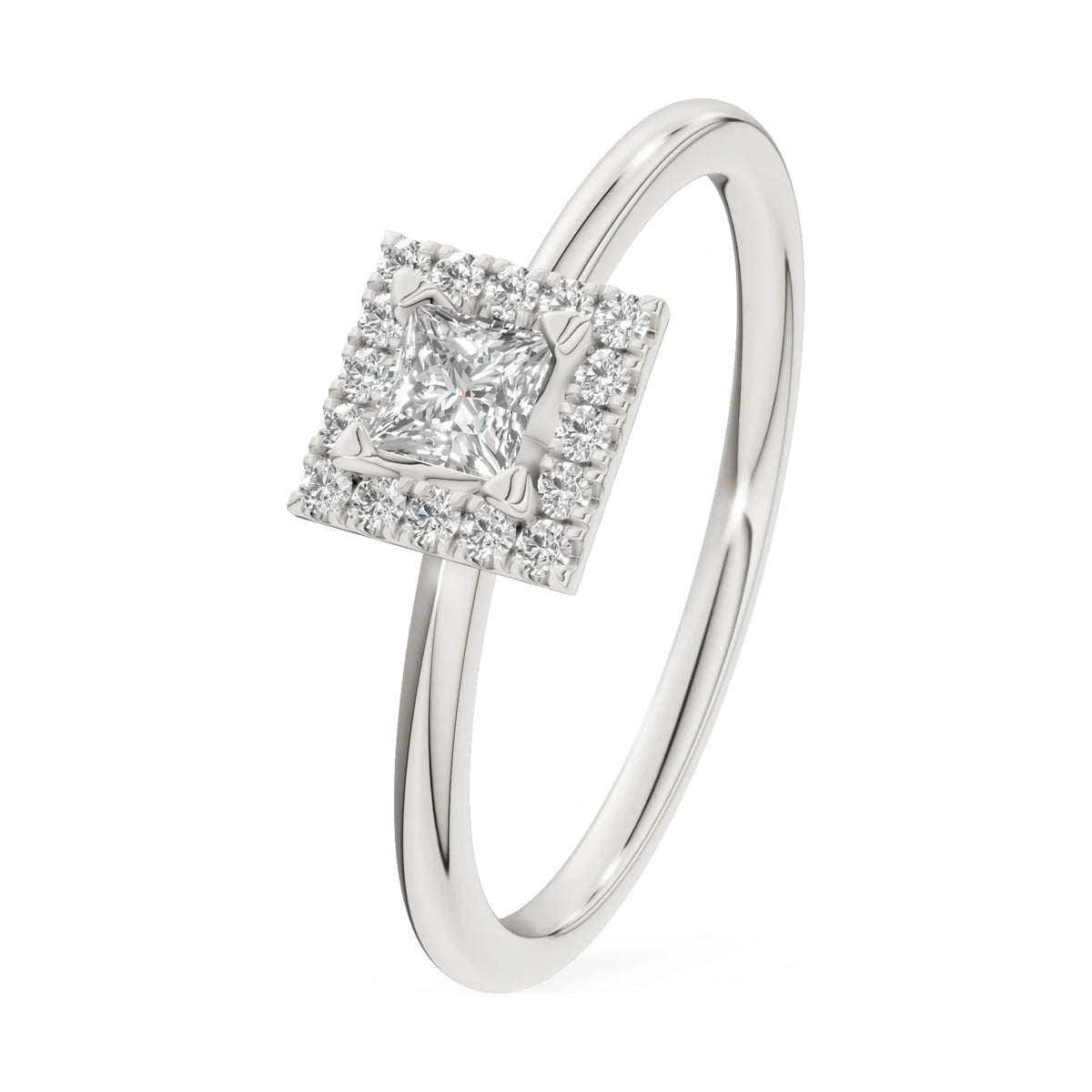 0.15 ct princess-cut natural diamond GREMARI Seven Aura engagement ring in 14K white gold