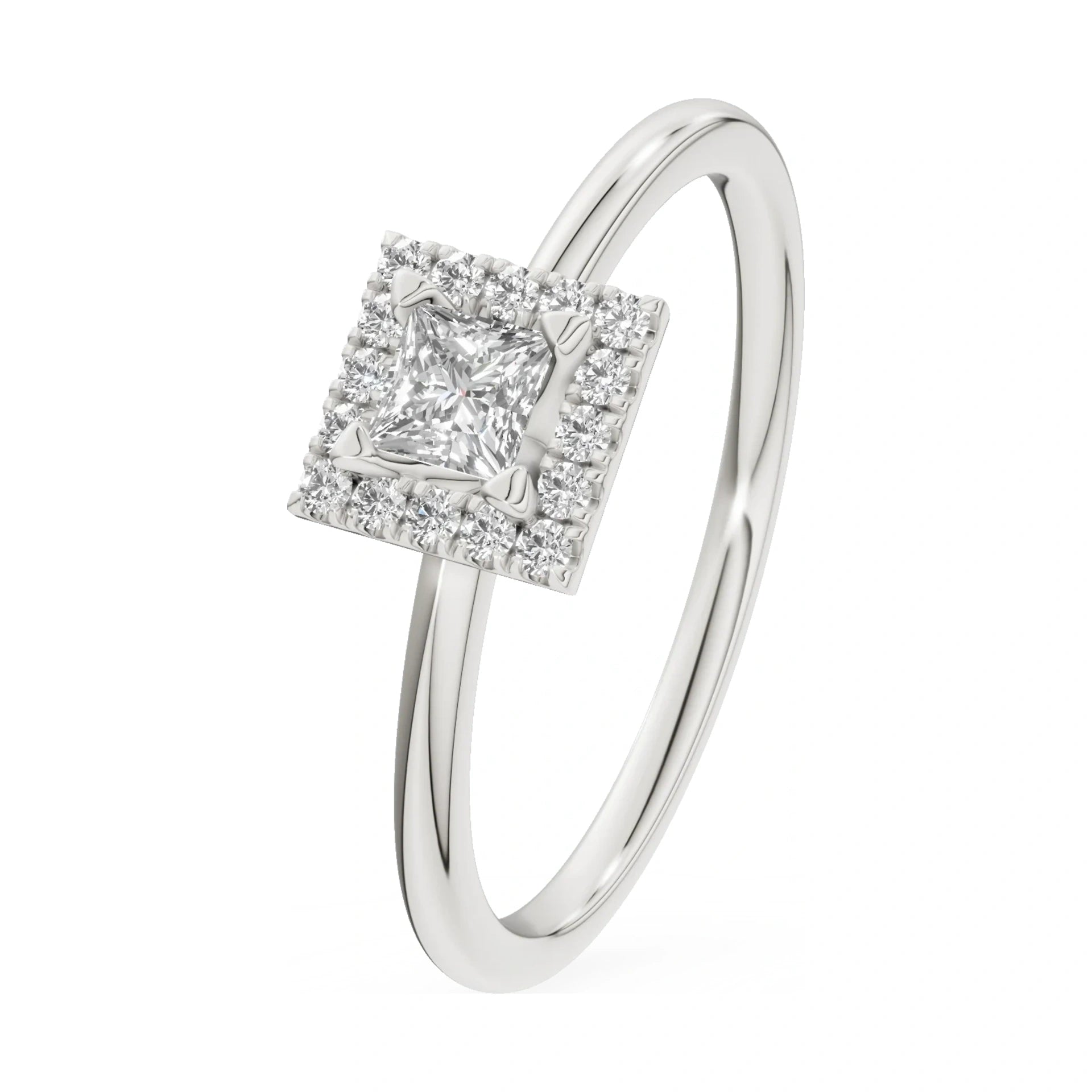 0.15 ct princess-cut natural diamond GREMARI Seven Aura engagement ring in 14K white gold