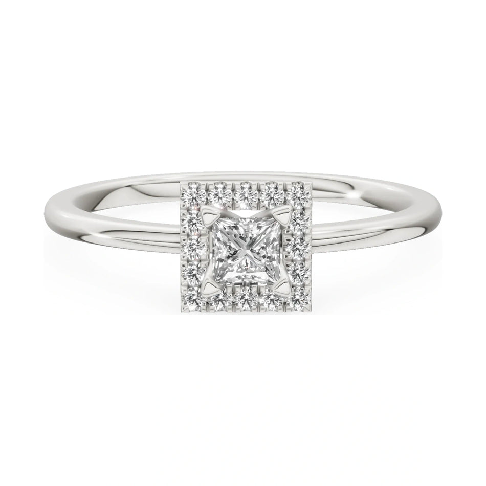 GREMARI Seven Aura 14K white gold engagement ring with 0.15 ct princess-cut natural diamond