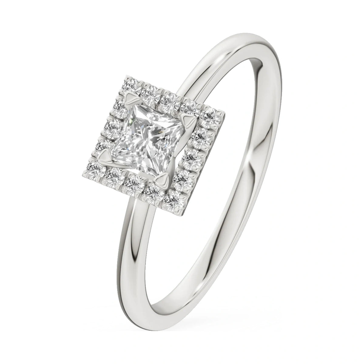 0.30 ct princess-cut natural diamond GREMARI Seven Aura engagement ring in 14K white gold