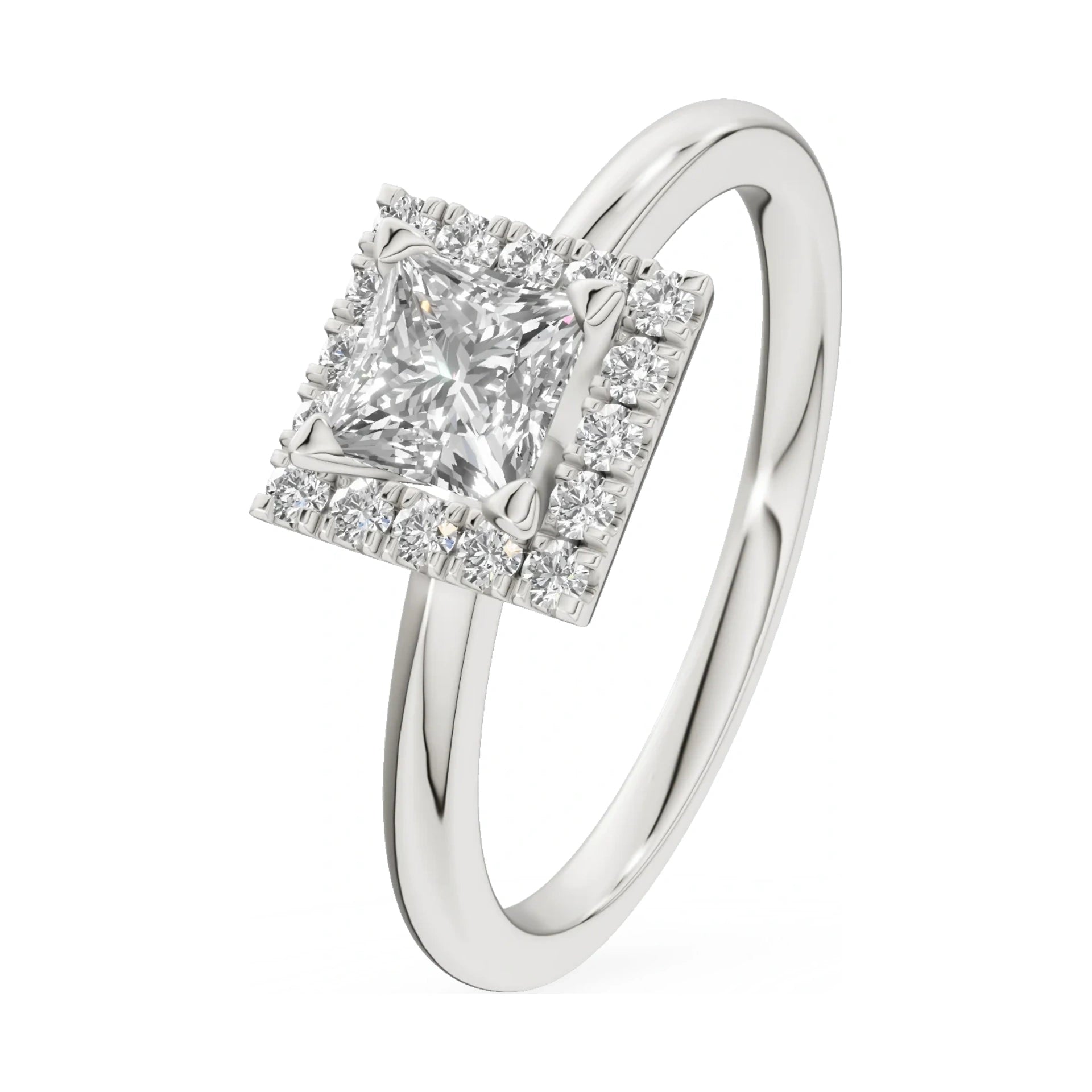 0.50 ct princess-cut natural diamond GREMARI Seven Aura engagement ring in 14K white gold