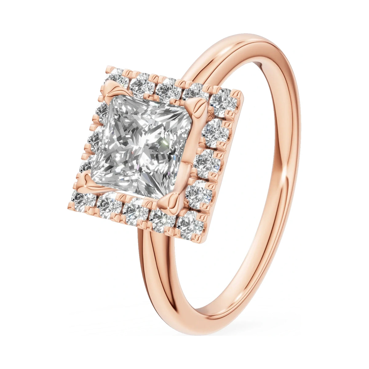 1.00 ct princess-cut natural diamond GREMARI Seven Aura engagement ring in 14K rose gold