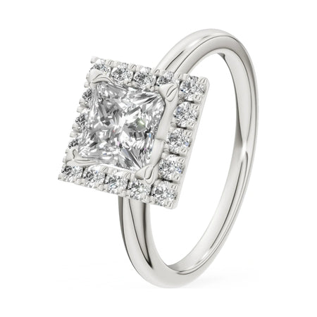 1.00 ct princess-cut natural diamond GREMARI Seven Aura engagement ring in 14K white gold