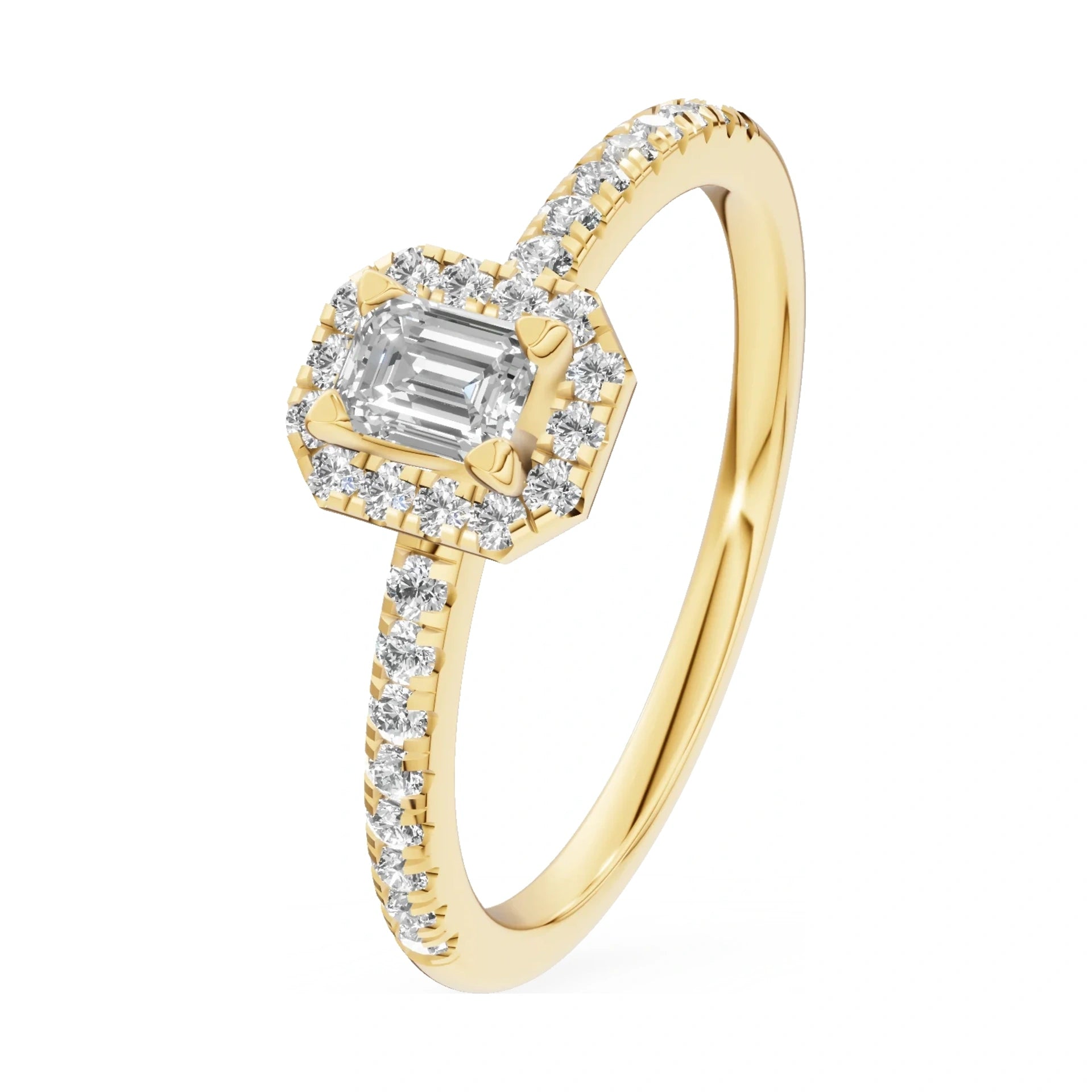 0.15 ct emerald-cut natural diamond GREMARI Seven Icon engagement ring in 14K yellow gold