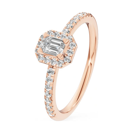 0.15 ct emerald-cut natural diamond GREMARI Seven Icon engagement ring in 14K rose gold