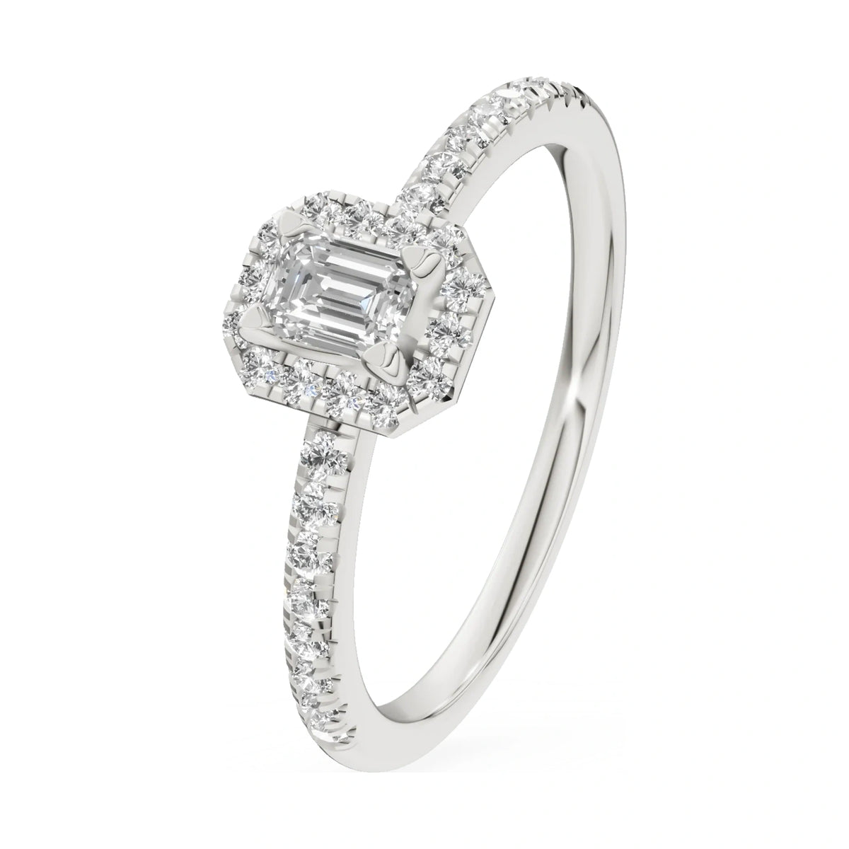 0.15 ct emerald-cut natural diamond GREMARI Seven Icon engagement ring in 14K white gold