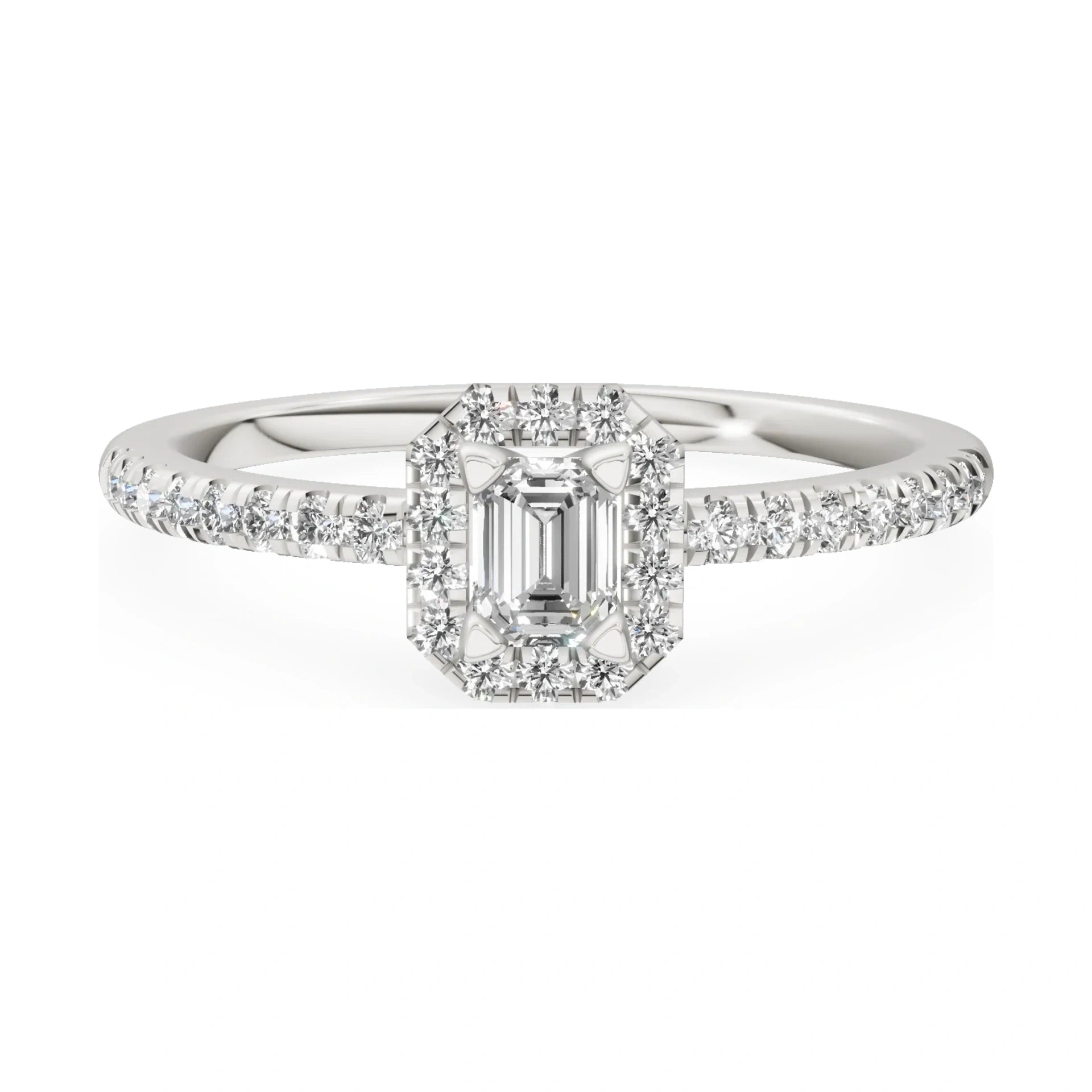 GREMARI Seven Icon 14K white gold engagement ring with 0.15 ct emerald-cut natural diamond