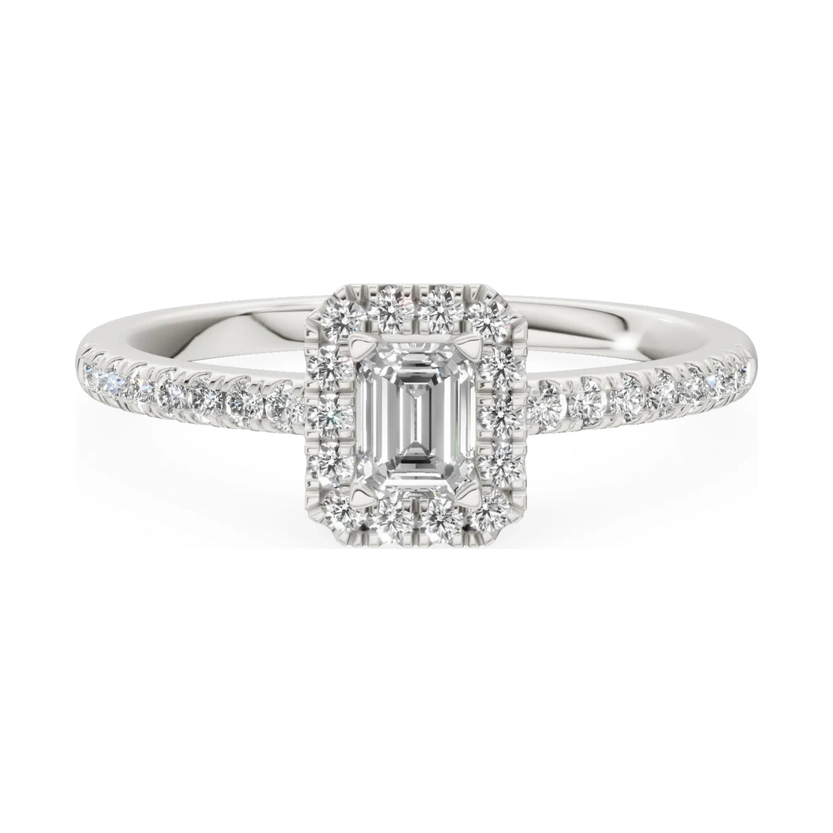 GREMARI Seven Icon 14K white gold engagement ring with 0.24 ct emerald-cut natural diamond