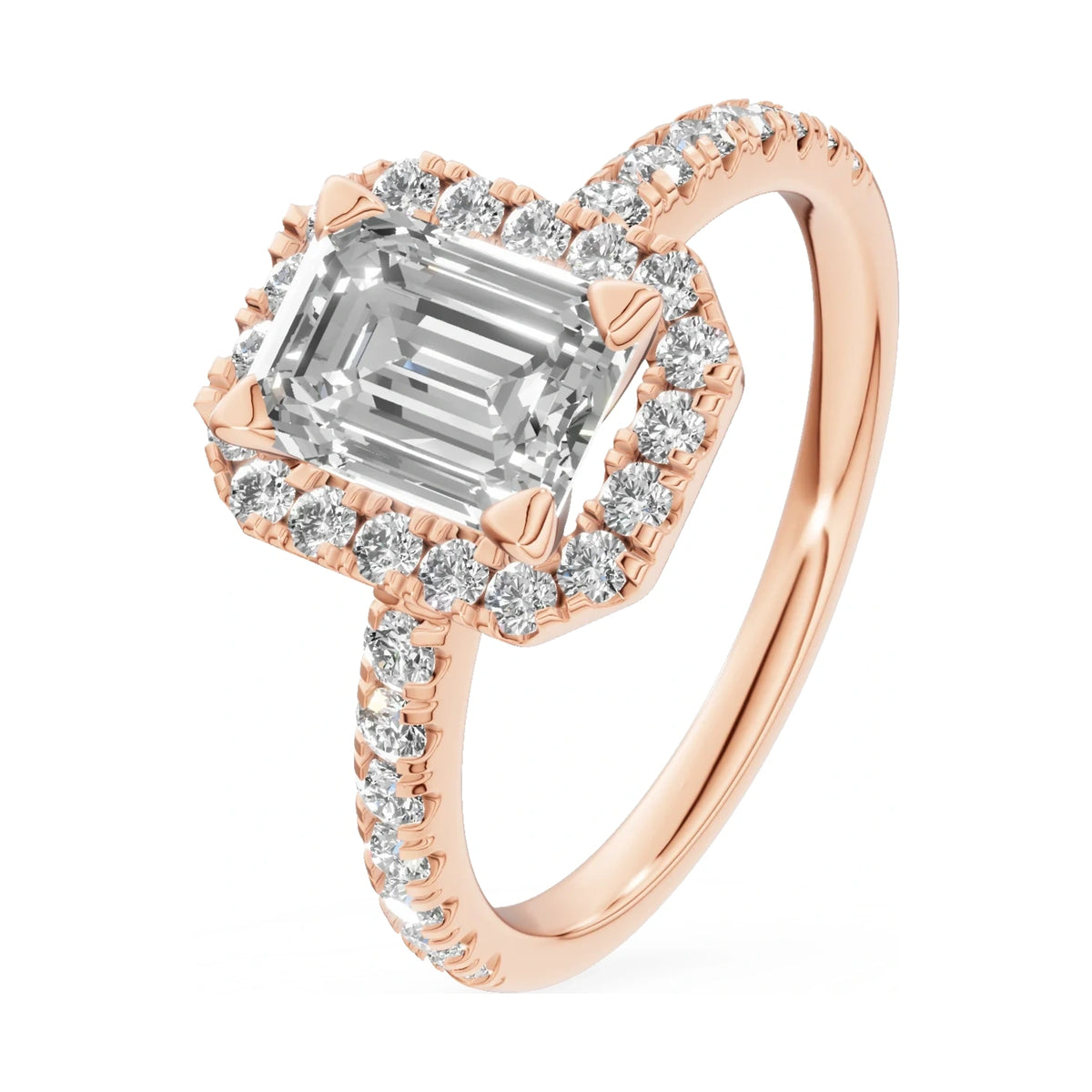 1.00 ct emerald-cut natural diamond GREMARI Seven Icon engagement ring in 14K rose gold